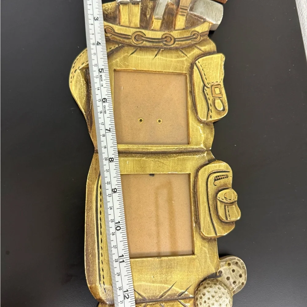 Gold Silver Golf Bag Double‎ Picture Frame 2.5x2.5” wall mount